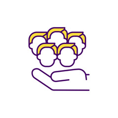 Community RGB color icon. Common perspectives, understanding. Non-profit organization. Participation, action. Sharing same interest, passion. Working with civil society. Isolated vector illustration