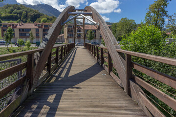 Bridge over the Casano River in Las Arenas. Cabrales is a municipality in the autonomous community of Asturias, northwestern Spain.