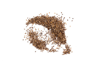 Chia seeds on a white background