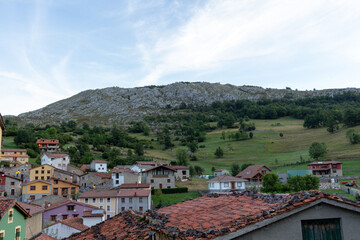 Obraz premium Sotres village in the Europa Peaks (Picos de Europa National Park), Cantabrian Mountains, northern Spain.