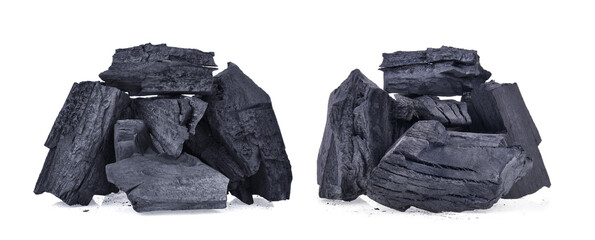 Natural wood charcoal isolated on white background