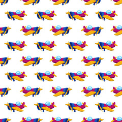 Vector image. Seamless repeating pattern of a funny airplane.