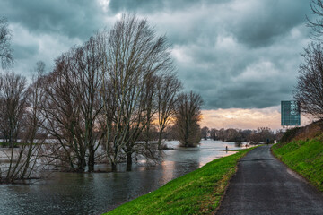 Flood on the Rhine near Cologne, Germany.