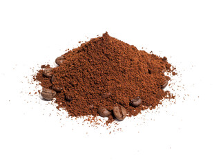 Ground coffee isolated on white background.