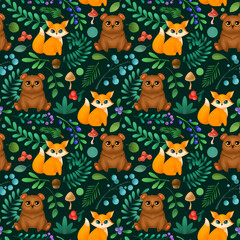Naklejka premium Seamless pattern with cute forest animals. Children's illustration