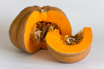 ripe orange pumpkin with sprout inside