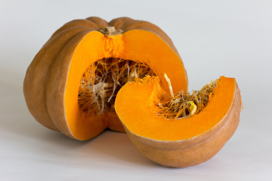 ripe orange pumpkin with sprout inside