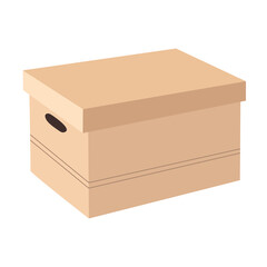 Vector illustration realistic brown craft paper box is closed with a lid. Delivery, parcel or packaging cardboard boxe