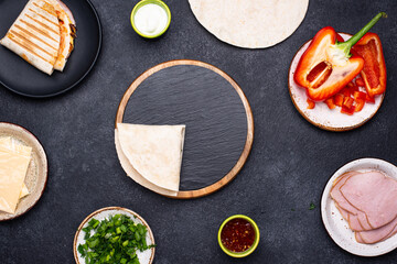 Process of prepare Mexican quesadilla.