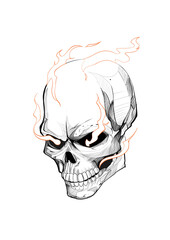 Skull black and white with fire
