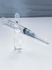 medication ampoule for injection and photo captured with selective focus
