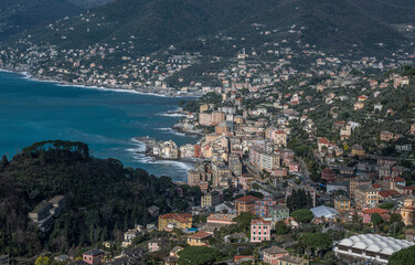 Coast of the Ligurian Riviera with the view of Camogli