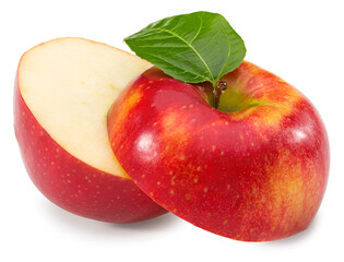 red apples with slices isolated on white background. clipping path.