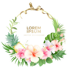 Tropical floral wreath  frame with exotic nature.
