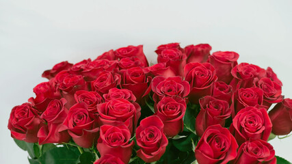 Obraz premium Bouquet Of Red Roses Isolated on a Gray Background. Valentine's Day. Gift for the Woman You Love.