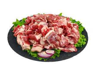 Raw chopped lamb meat isolated on white