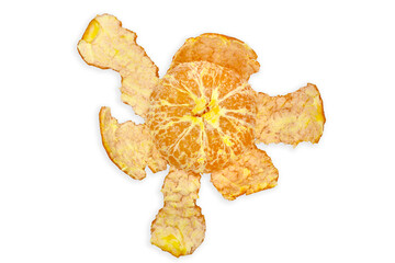 Naklejka na ściany i meble Tangerine with opened peel isolated on white background