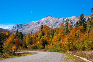 The road in the mountains of Adygea, autumn, October. 