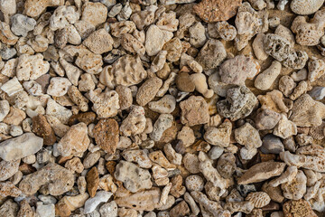 Pebbles on the sandy beach