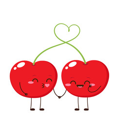 Valentines day card with cute cherry kiss
