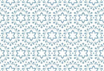 Flower geometric pattern. Seamless vector background. White and blue ornament