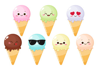 Cute cartoon icecreams with funny face