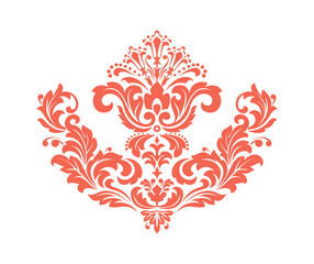 Damask graphic ornament. Floral design element. Pink and white vector pattern