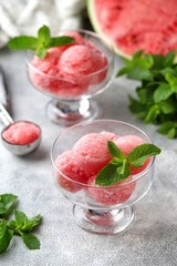Watermelon sorbet with fresh mint
