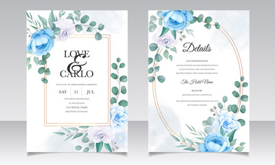 Fototapeta na wymiar Beautiful flower and leaf wedding invitation card template