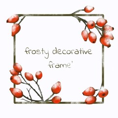 A wreath of rose hips. Decorative frame.Digital illustration.