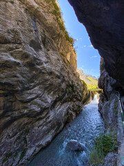 The Caín Hydro-electric dam on the River Cares. The Cares Route, placed in the very heart of Picos de Europa National Park, also known as “La Garganta Divina” (The Divine Gorge).