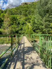 Bridge over the Cares river near Caín village (León), the route of the Cares Canyon, Picos de Europa National Park, between Asturias and Leon provinces, Spain.