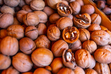 hazelnuts on a wooden background