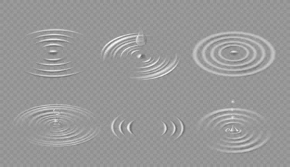 Foto op Canvas Drops and ripples. Circular wave on water surface. Falling dripping droplet and concentric circle splash in puddle. Liquid ripple vector set side view. Spiral movement of fluid isolated on transparent © Tartila