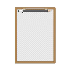 Realistic brown clipboard with a few sheets of paper and pencils. Templates of corporate identity. Vector illustration EPS 10.