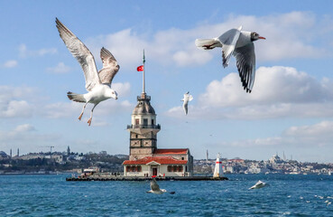 Fototapeta na wymiar Istanbul - Turkey, Maiden Tower (Kiz Kulesi) landscape