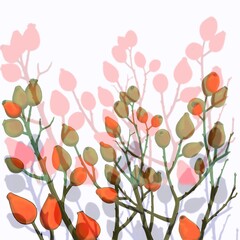Rosehip branches. Background. Digital illustration.