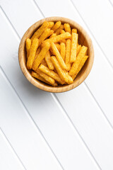 French fries. Salted snack. Potato chips.
