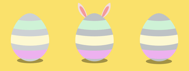 Easter eggs background bunny ear yellow spring holiday cute vector religion banner paschal