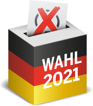 Grafik Wahlurne Deutschlandfahne Wahl 2021, mit Stimmzettel