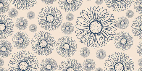 Floral contour on a light background seamless pattern. Trendy illustrated vector drawing for corporate identity, stationery, packaging and wallpaper. Minimalistic floral background. Flower forms.