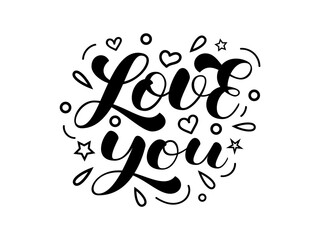 Love you brush lettering. Vector stock illustration for card or poster