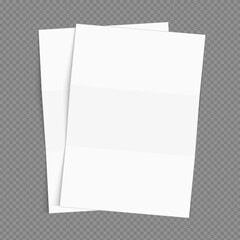 Blank flyer poster. Vector white blank Office Paper mockup isolated on transparent background. Folded realistic sheet of paper mock up A4.