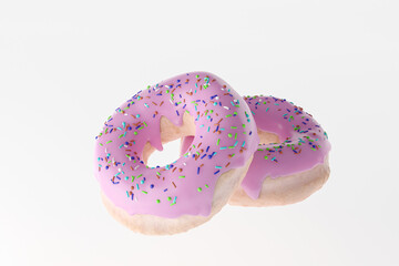 3d render donuts with pink glaze