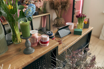 Flowers and bouquets at modern light flower shop