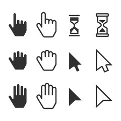 Smooth cursors icons mouse hand arrow hourglass. Computer Mouse Cursor symbol set. Vector illustration EPS 10.