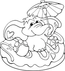 Elephant cartoon character in love, cute vector stock illustration for children coloring books, postcards, greeting or invitation cards, stickers, prints or logo, web design or apps