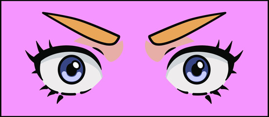 Manga eyes of cartoon female character. Vector design for t-shirt graphics, fashion prints, tees, stickers, posters.