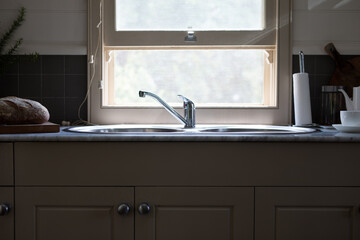 Kitchen and window in old vintage cottage
