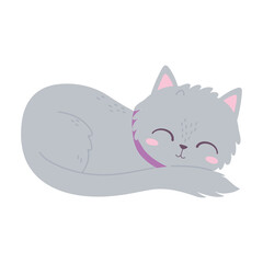 resting gray cat cartoon pet white background
